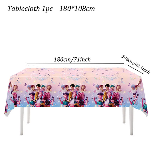 K Pop Demon Hunters Theme Birthday Party Decorations Disposable Tableware Tablecloth for Girls Baby Shower Supplies